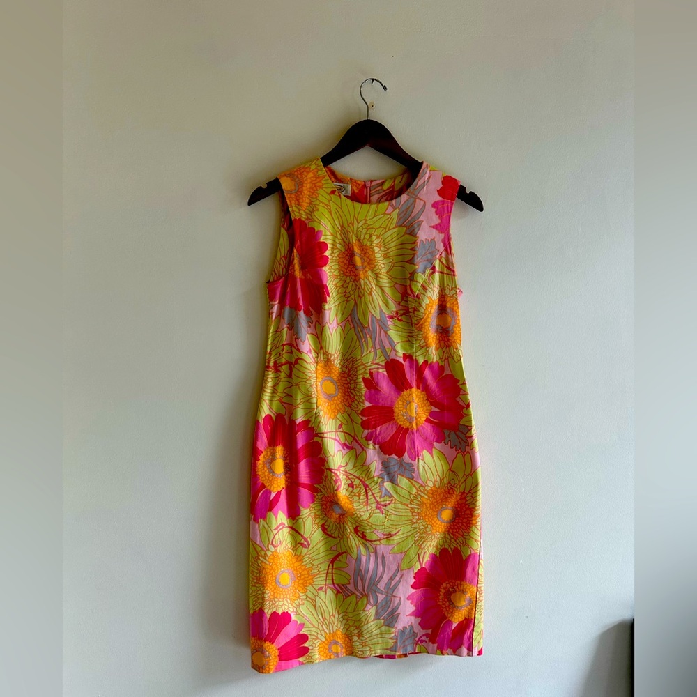 Talbots Yellow Pink Sheath Dress Wedding Guest